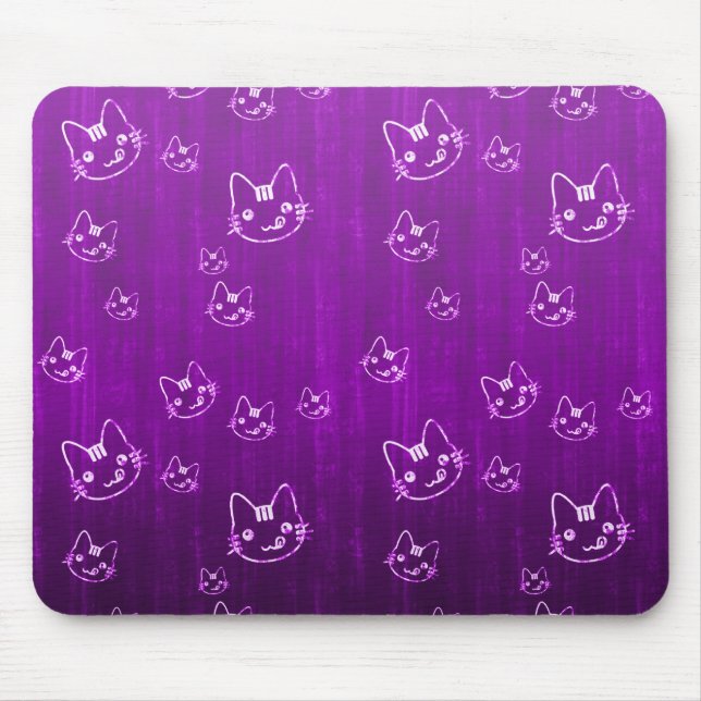 Cool cute japanese purple  kitty cat neko pattern mouse pad (Front)