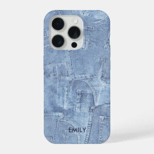 Cool Cute Light Blue Jean Effect Custom Name iPhone 15 Pro Case