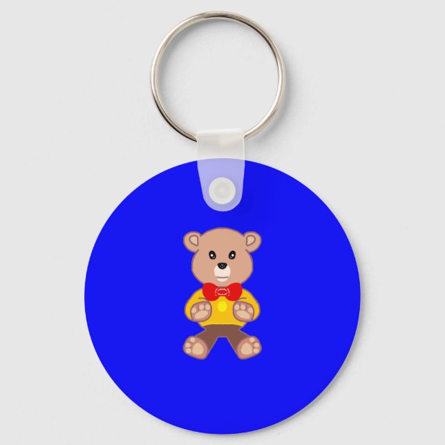 Cool Cute Little Bowtie Teddy Bear on Blue  Key Ring (Front)