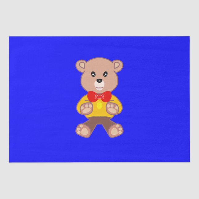 Cool Cute Little Bowtie Teddy Bear on Blue  Tissue Paper (Front)