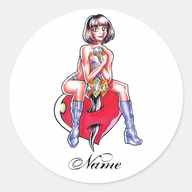 Cool Cute Manga Girl Heart and Dagger tattoo Classic Round Sticker (Front)