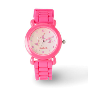 Cool Cute Pink Dinosaurs Pattern Girly Name Watch