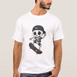 Cool Cute Skeleton Skater Riding Skateboard T-Shirt