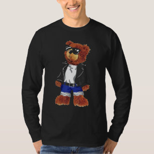 Cool Cute Teddy Bear With Sunglasses Leather Jacke T-Shirt