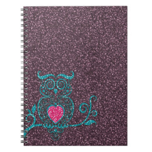 Cool cute trendy turquoise blue swirly owl spiral notebook