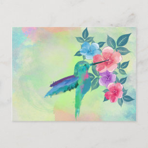 Cool cute trendy watercolours hummingbird floral postcard