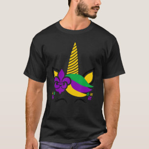 Cool Cute Unicorn Mardi Gras 2023 Beads Mask Feath T-Shirt