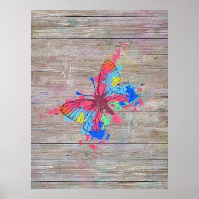 Cool cute vibrant watercolours vintage butterfly poster (Front)