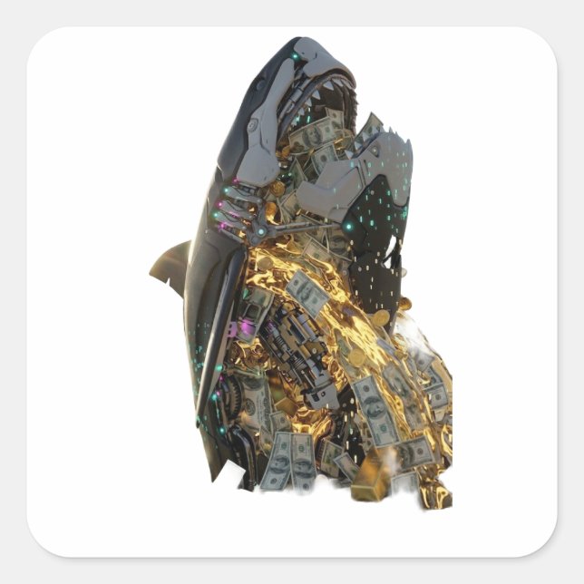 Cool Cyberpunk Shark Gift Idea | Neon Futuristic Square Sticker (Front)