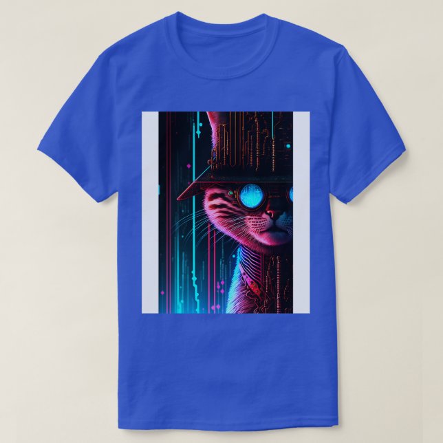 Cool Cyberpunk Steampunk Cat Detective T-Shirt (Design Front)