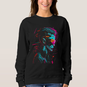 Cool Cyberpunk Style Girl Wearing Virtual Reality  Sweatshirt