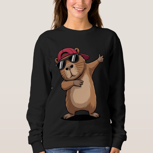 Cool Dabbing Capybara Cartoon Animal Design Sweatshirt (Front)