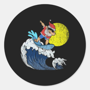 Cool Dabbing Santa Claus Surfing Funny Christmas I Classic Round Sticker
