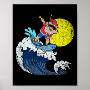 Cool Dabbing Santa Claus Surfing Funny Christmas I Poster