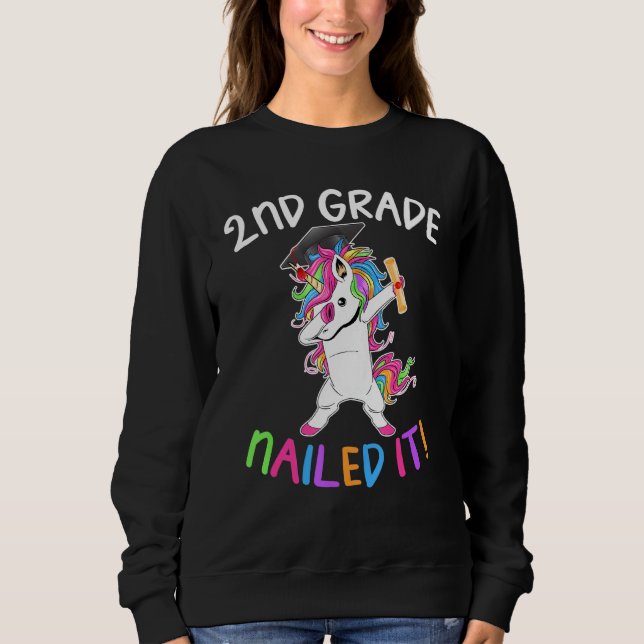 Cool Dabbing Unicorn Graduation Second Grade Sweatshirt (Front)