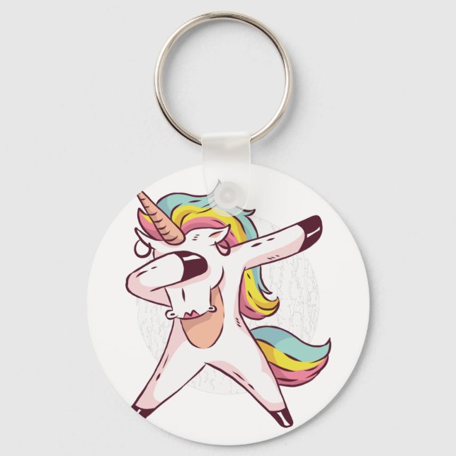 Cool Dabbing Unicorn Rainbow Trendy Dance Moves Key Ring (Front)