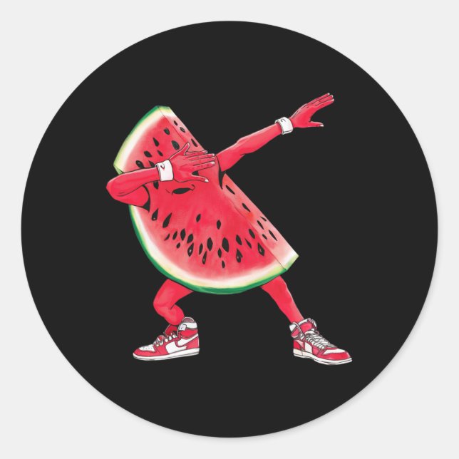 Cool Dabbing Watermelon Funny Fruit Dancing Athlet Classic Round Sticker (Front)