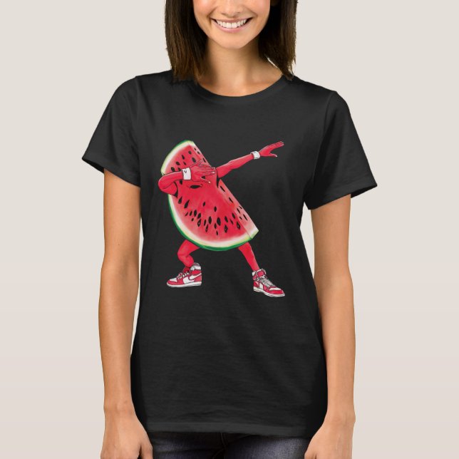Cool Dabbing Watermelon Funny Fruit Dancing Athlet T-Shirt (Front)