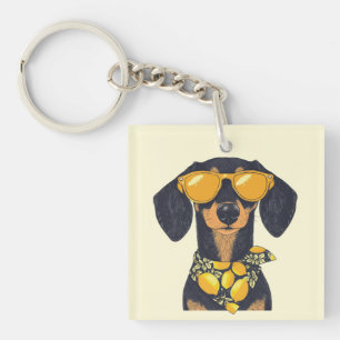 Cool Dachshund Dog Sunglasses Lemons Key Ring