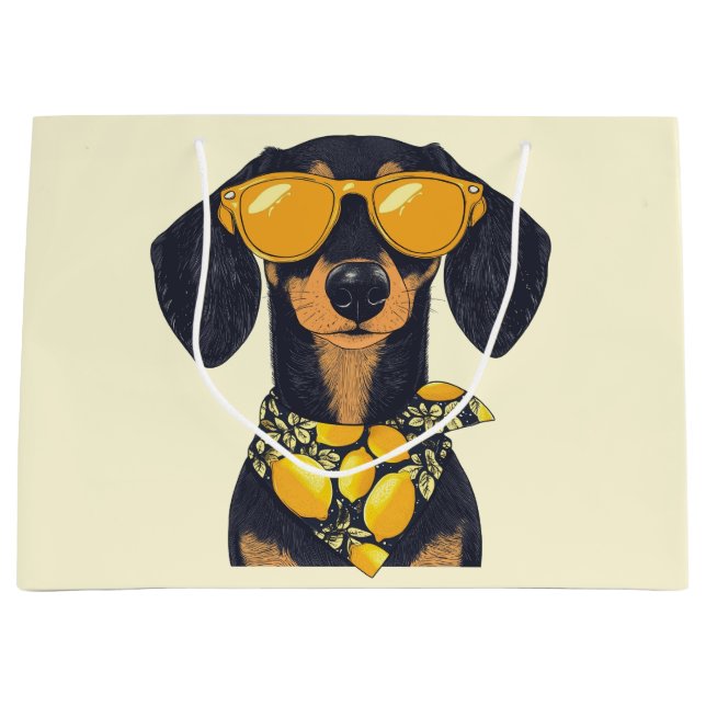 Cool Dachshund Dog Sunglasses Lemons Large Gift Bag (Front)