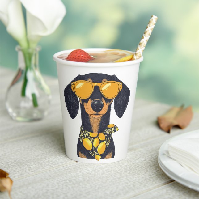 Cool Dachshund Dog Sunglasses Lemons Paper Cups (Insitu)
