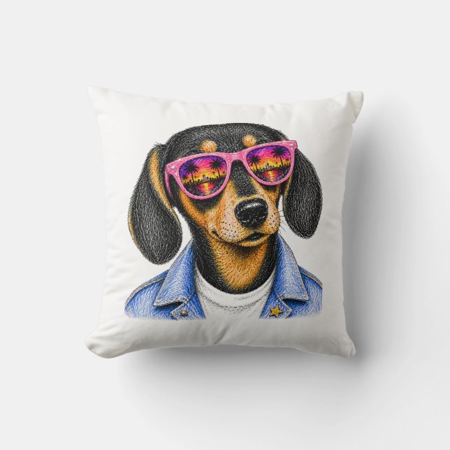 Cool Dachshund Summer Sunset Dog Design Cushion (Front)