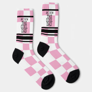 Cool Dad Personalised Chequered Pink  Socks