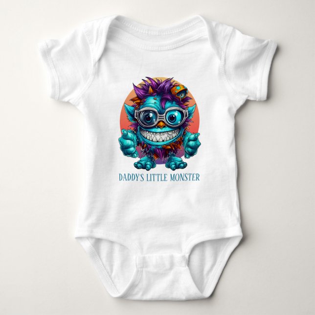Cool Daddy's little Monster add text Baby Bodysuit (Front)