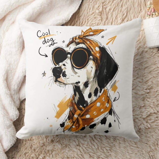 Cool Dalmatian Dog with Sunglasses & Polka Dot Bow Cushion (Blanket)