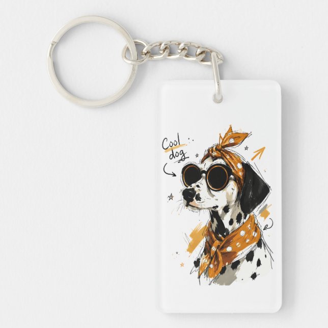 Cool Dalmatian Dog with Sunglasses & Polka Dot Bow Key Ring (Front)