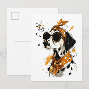 Cool Dalmatian Dog with Sunglasses & Polka Dot Bow Postcard