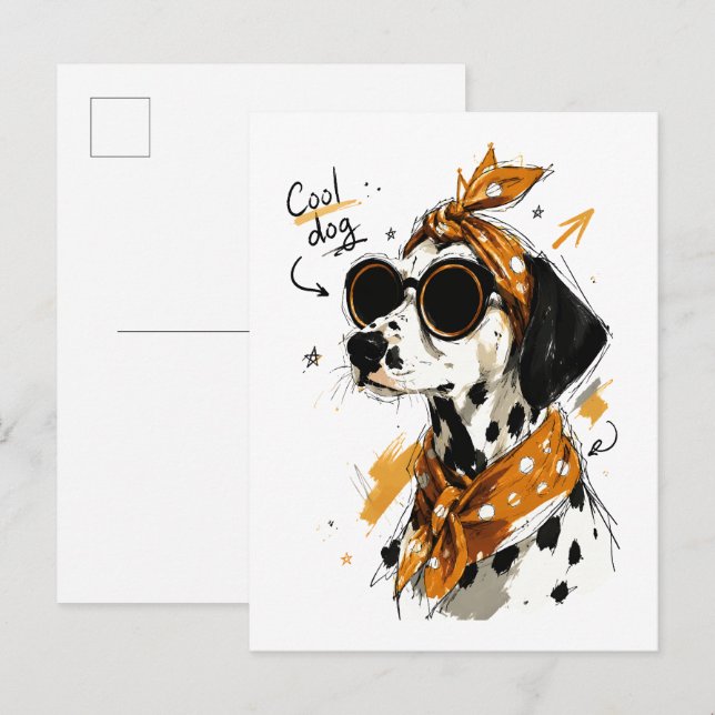 Cool Dalmatian Dog with Sunglasses & Polka Dot Bow Postcard (Front/Back)