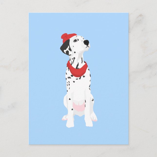 Cool Dalmatian with Red Winter Hat and Shawl Postcard (Front)