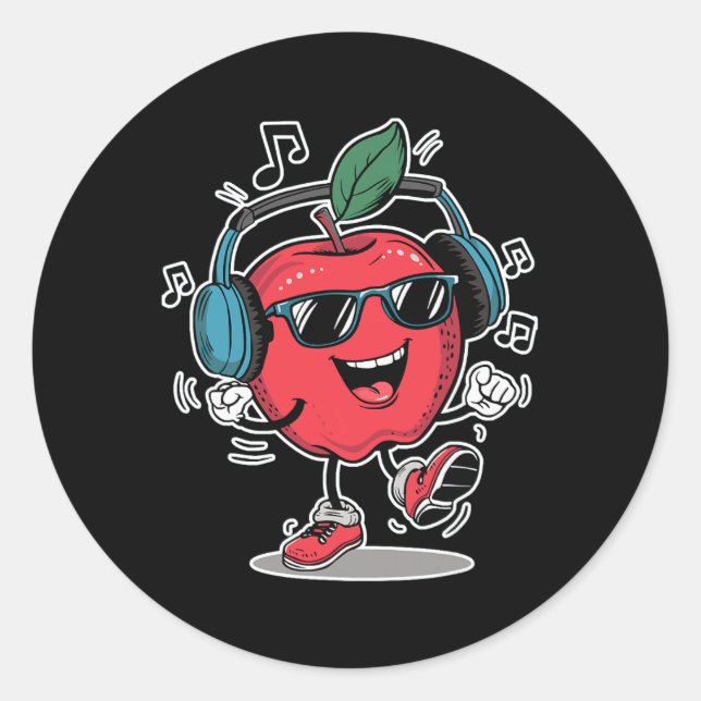 Cool Dancing Apple  Classic Round Sticker (Front)