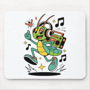 Cool Dancing Cricket With Headphones Retro Style B Mouse Pad