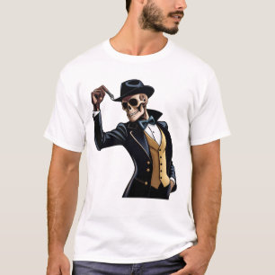 Cool Dancing Skeleton with a Black hat White T-Shirt
