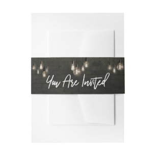 Cool Dark Bricks Edison Lights You Are Invited Invitation Belly Band