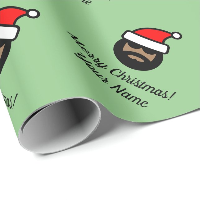 Cool dark brown skin Santa Claus Christmas Holiday Wrapping Paper (Roll Corner)