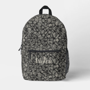 Cool Dark Charcoal Black Monogram Name Printed Backpack