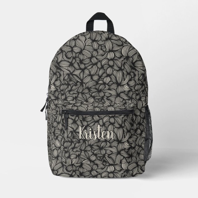 Cool Dark Charcoal Black Monogram Name Printed Backpack (Front)