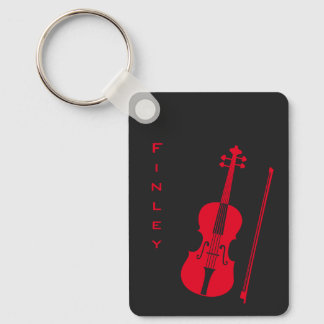 Cool Dark Grey & Red Violin Modern Personalised Key Ring