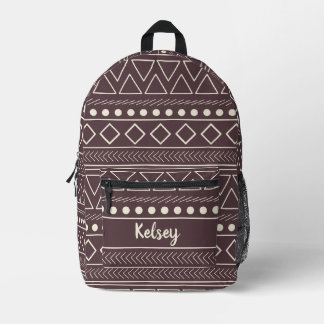 Cool Dark Mudcloth Monogram Name Printed Backpack