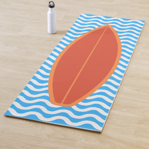 Cool Dark Orange Blue Waves Surfing Yoga Mat