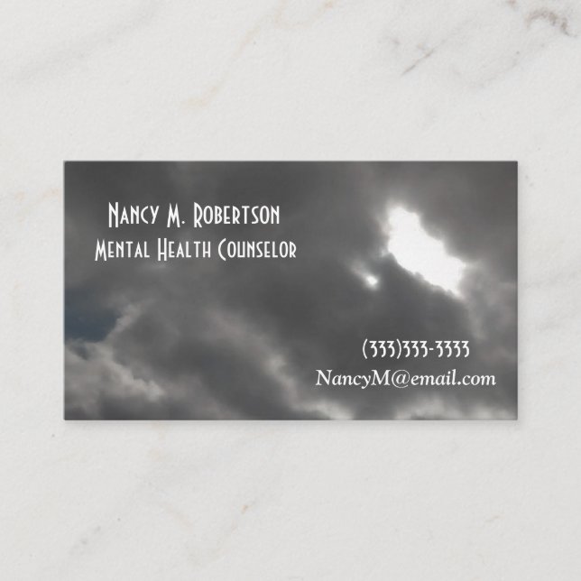 Cool Dark Stormy Sky Print Mental Health Counselor Business Card (Front)