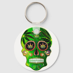 Cool Day of the Dead Sugar Skull Weed Key Ring
