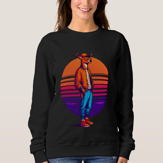 Cool Deer Modern Urban Style Sunset Retro Art Sweatshirt (Front)