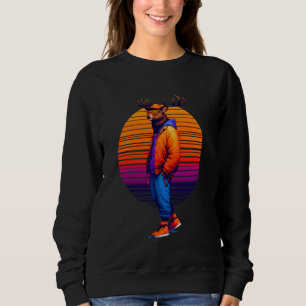 Cool Deer Modern Urban Style Sunset Retro Art Sweatshirt