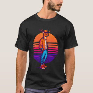 Cool Deer Modern Urban Style Sunset Retro Art T-Shirt