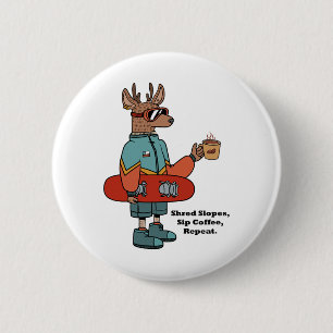 Cool Deer With A Snowboard 6 Cm Round Badge