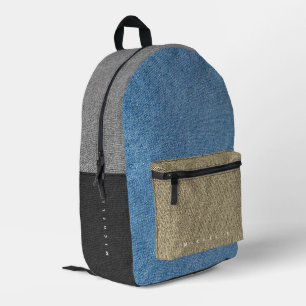 Cool Denim Colour Block Black Grey Blue Gold Jeans Printed Backpack